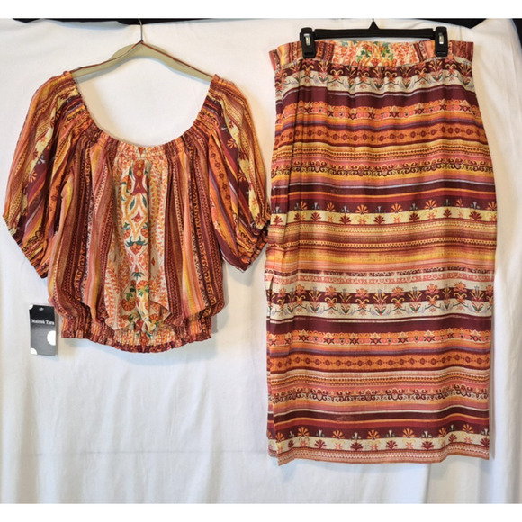 Anthro New W/Tag Maison Tara Spice Paprika Orange Geo Top Skirt Set US 14 - Picture 11 of 12